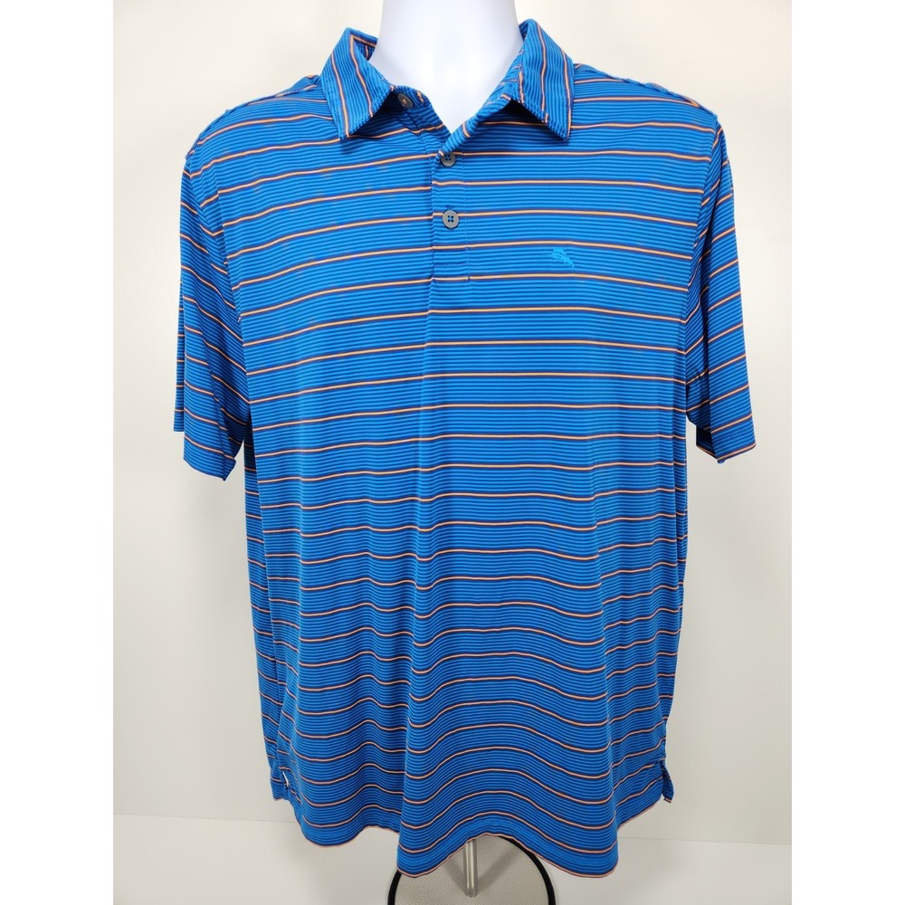 Tommy Bahama Island Zone Golf Polo Shirt Mens‎ L Blue Orange Striped